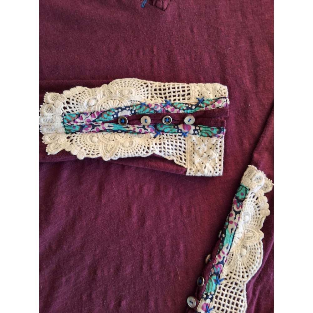 Anthropologie S Little Yellow Button Lata Shirt Crochet Long Sleeve Boho Western - Picture 5 of 7